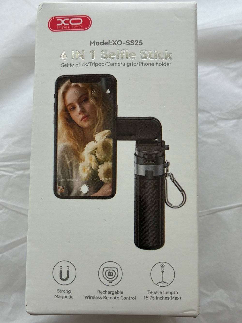 CO 4-in-1 Selfie Stick Tripod in Black with Carabiner